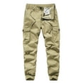 thumbnail image 1 of Lorytime Mens Cargo Pants with Drawstring Cotton Elastic Waist Joggers Button Zipper Training Trousers Outfits, 1 of 9