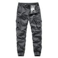 thumbnail image 1 of Lorytime Mens Cargo Pants with Drawstring Cotton Elastic Waist Joggers Button Zipper Training Trousers Outfits, 1 of 4