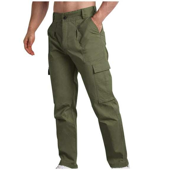 Lorytime Mens Cargo Pants with Elastic Waist Drawstring Straight Leg Pants Outdoors Trousers with Multi Pockets Outwear
