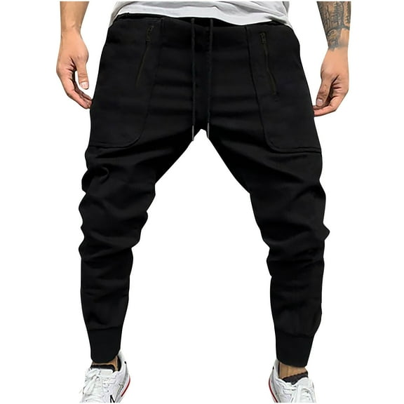 Lorytime Mens Cargo Pants with Multi Pockets Drawstring Elastic Waist Pants Full Length Training Trousers Outfits