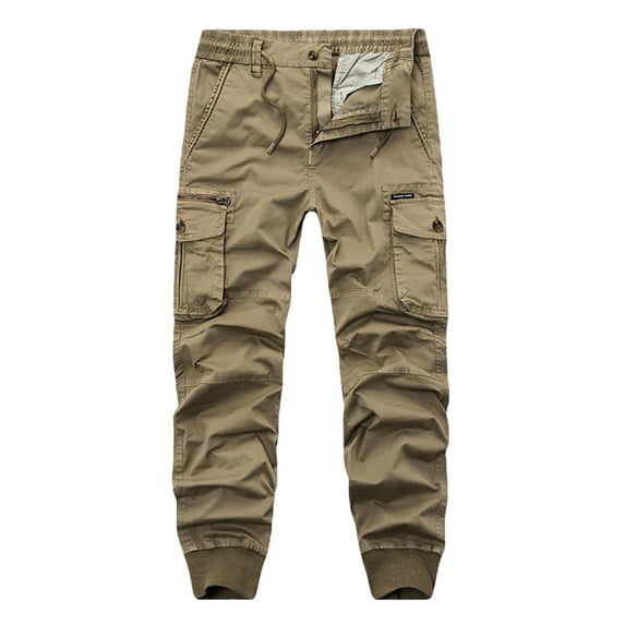 Lorytime Mens Cargo Pants with Pockets Wid Waisted Joggers Button Zipper Full Length Hiking Trousers Loose Outwear