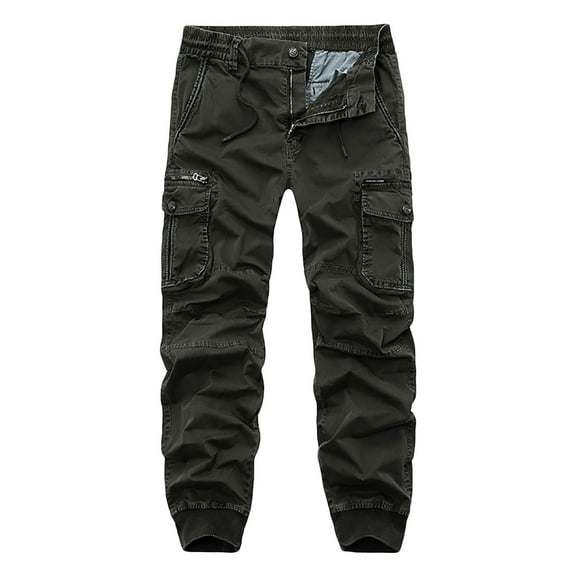 Lorytime Mens Cargo Pants with Pockets Wid Waisted Joggers Button Zipper Full Length Hiking Trousers Loose Outwear