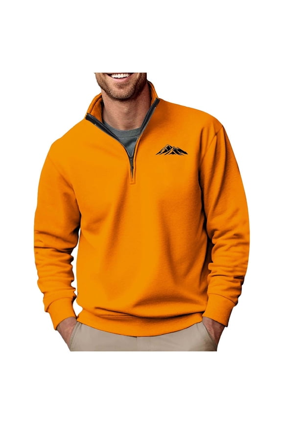 Mens Half Zip Sweatshirt Printted Athletic Pullover Mock Neck Long Sleeve Tops Casual Outerwear Orange 3XL
