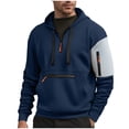 thumbnail image 1 of Lorytime Mens Hoodies Half Zip Color Block Sweatshirt Long Sleeve Drawstring Drop Shoulder Pullover Tops Blue 3XL, 1 of 7