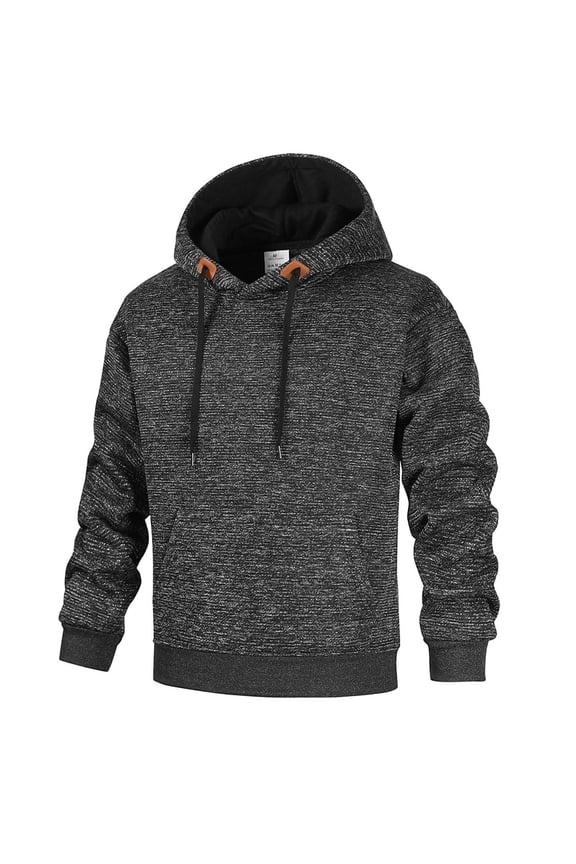 Mens Hoodies Pullover Solid Vintage Knit Sweater Long Sleeve Drawstring Sweatshirt with Pocket Tops Black 2XL