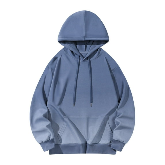 Lorytime Mens Hoodies Sweatshirt Color Block Vintage Pullover Long Sleeve Drawstring Tops Loose Outerwear Blue XL