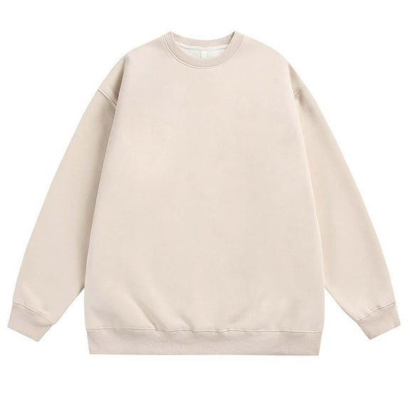 Lorytime Mens Sweatshirts Crewneck Solid Vintage Training Shirt Long Sleeve Drop Shoulder Pullover Loungewear Beige XL