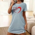 thumbnail image 1 of Lorytime Mid Length Women's Nightgown Knee Length Short Sleeve Pajamas Dress Oversized Round Neck Heart Print Nightshirts Nightdress Sleepdress Comfy Soft Lounge Nightgowns Blue XL, 1 of 5