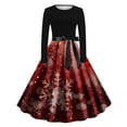 thumbnail image 1 of Lorytime Midi a Line Dresses for Women Christmas Snowflakes Crew Neck Elegant Dress Long Sleeve Party Dresses with Belt, 1 of 3