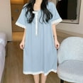 thumbnail image 1 of Lorytime Nightgown for Women Soft Comfy Midi Short Sleeve Drawstring Pajamas Dress Round Neck Solid Nightshirts Nightgowns Trim Hem Sleepdress Lounge House Nightdress Blue 2XL, 1 of 5