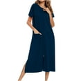 thumbnail image 1 of Lorytime Nightgowns for Women Short Sleeve Long Raglan Sleeve Nightdress Round Neck Solid Sleepshirts Pajamas Dress with Pockets Zipper Sleepdress Soft Lounge Nightgowns Blue S, 1 of 7