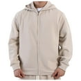 thumbnail image 1 of Lorytime Oversized Hoodies for Men Zip Up Solid Training Sweatshirt Long Sleeve Pullover with Pocket Tops Beige 2XL, 1 of 9