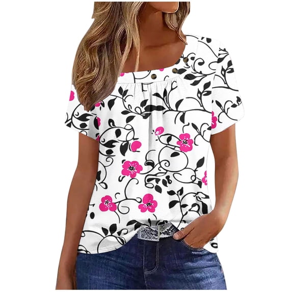Lorytime Oversized T Shirts for Women Crew Neck Shirt Short Sleeve Summer Basic Tee Hawaii Ruffle Casual Outfit