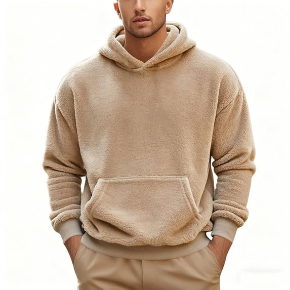 Lorytime Oversized hoodies for men Solid Fleece Sweatshirt Long Sleeve Pullover with Pocket Warm Tops Brown 3XL