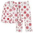 thumbnail image 1 of Lorytime Pjs Sets for Women Christmas Snowflakes Long Sleeved Collared Tops Elastic Waist Pants Festive Loungewear Gift, 1 of 4