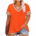 thumbnail image 1 of Lorytime Plus Size Shirts for Women Short Sleeve Shirt V Neck Summer Tee Loose Casual Color Block Outfit Orange 5XL, 1 of 5
