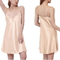 thumbnail image 1 of Lorytime Satin Pajamas Dress Women Knee Length Sleeveless Lace Pajamas Dress Oversized V Neck Solid Sleepshirts Nightdress Spaghetti Strap Thin Sleepdress Soft Lounge Nightgowns Beige L, 1 of 2