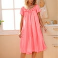 thumbnail image 1 of Lorytime Sleep Dresses for Women Maxi Long Short Sleeve Ice Silk Lace Nightdress Crewneck Solid Sleepshirts Nightgowns Pleated Pajamas Dress Comfy Soft Lounge Sleepdress Red, 1 of 5