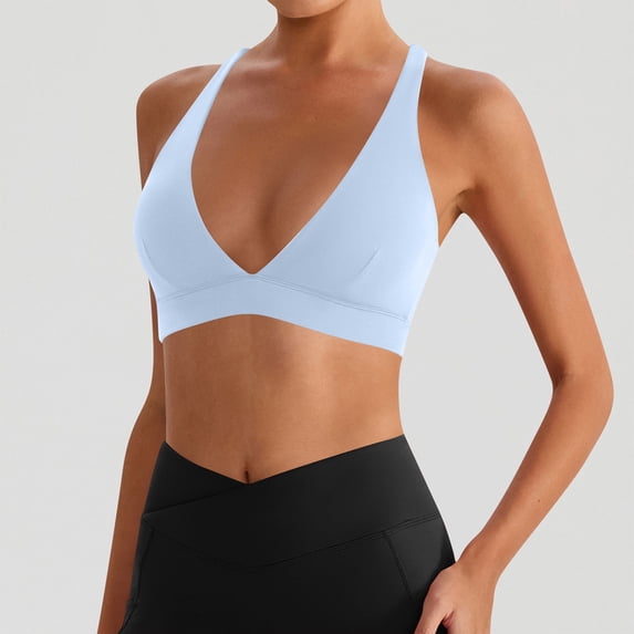 Lorytime Sport Bras for Women High Support Deep V Bras Padded T-Shirt Bralette Comfortable Daily Underwear Blue M