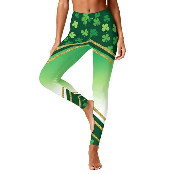 Lorytime St. Patrick's Day Leggings for Women Butt Lifting Stripe Green Trousers Stretchy Tights Pants Vacation Outwear