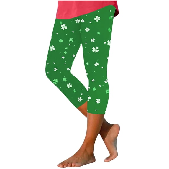 Lorytime St. Patrick's Day Womens Leggings Patterns Green Trousers Stretchy Vacation Tights Pants Running Outwear