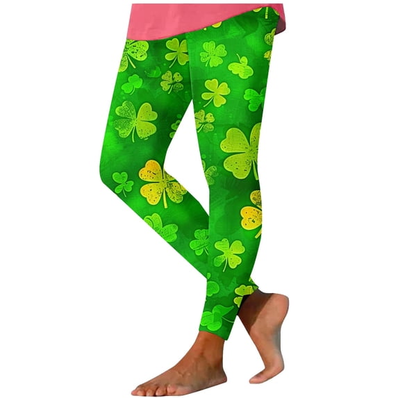 Lorytime St. Patricks Day High Waisted Leggings for Women Patterns Green Trousers Vacation Tights Pants Running Outwear