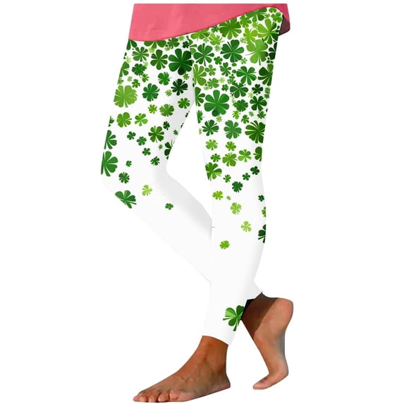 Lorytime St. Patricks Day Leggings for Women High Waist Patterns Green Trousers Hoilday Tights Pants Running Clothes