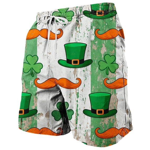 Lorytime St. Patricks Day Men Swim Trunks Patterns Plaid Green Swimwear Elastic Waist Vacation Board Short Beach Shorts