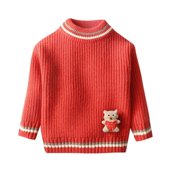 Lorytime Sweaters for Girls Winter Bear Knitted Pullover Crewneck Long Sleeve Tops Soild Winter Knitwear 6 Years
