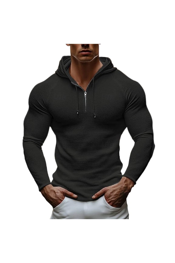 Sweatshirt for Men Half Zip Tight Knit Sweater Long Sleeve Drawstring Sweatshirt Oversized Tops Black M