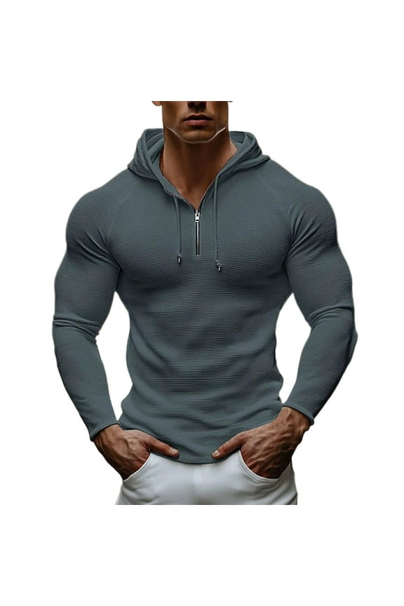 Sweatshirt for Men Half Zip Tight Knit Sweater Long Sleeve Drawstring Sweatshirt Oversized Tops Gray 3XL