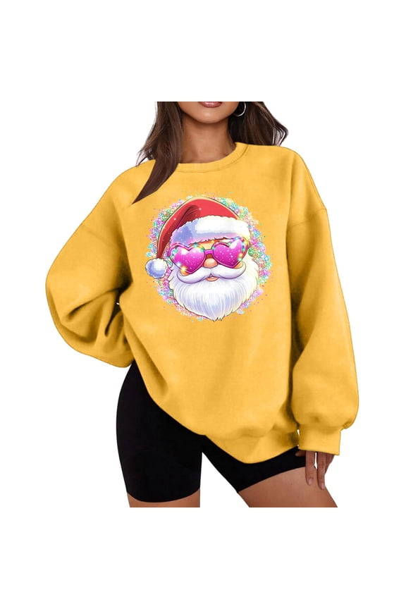 Sweatshirt for Women Fall Christmas Santa Claus Plush Shirt Crew Neck Long Sleeve Pullover Loose Tops