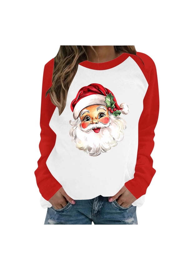 Sweatshirt for Women Fall Christmas Santa Claus Shirt Crew Neck Long Sleeve Pullover Tops for Holiday