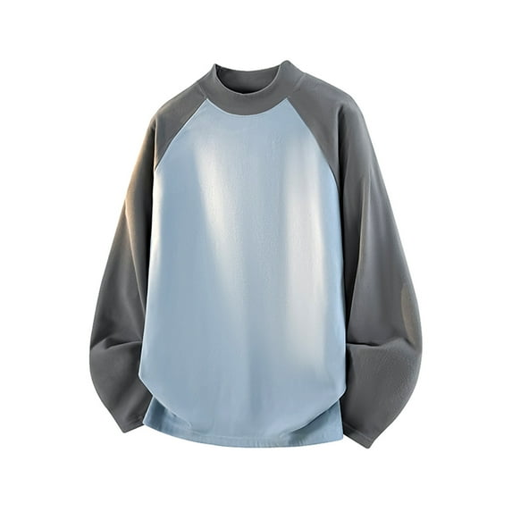 Lorytime Sweatshirts for Men No Hood Plus Size Color Block Fleece Shirt Crew Neck Long Sleeve Raglan Pullover Loungewear