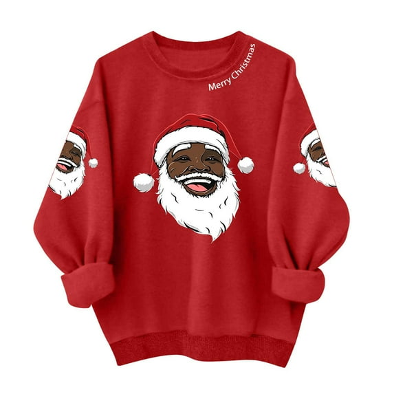Lorytime Sweatshirts for Women Oversized Christmas Santa Claus Print Shirt Crew Neck Long Sleeve Pullover Tops