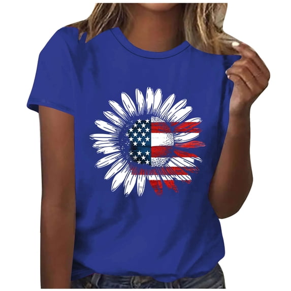Lorytime Tee Shirts Womens Fourth of July Short Sleeve Shirt Crew Neck Summer Tee Stripe Star Basic Clothes S