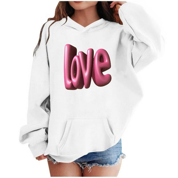 Lorytime Valentine Cute Hoodies for Girls Kids Long Sleeve Crewneck Sweatshirts Letters Tops with Pocket Loose Tops