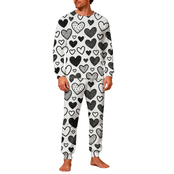 Lorytime Valentine Matching Pajamas for Couples Heart Crewneck Pullover with Pockets and Trousers Mens Loungewear