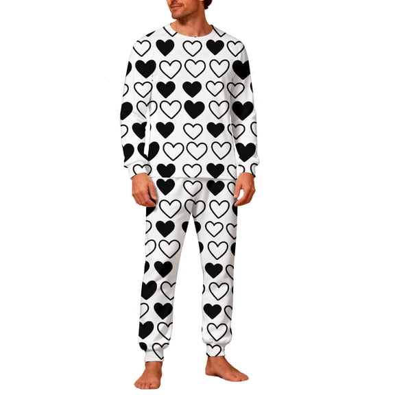 Lorytime Valentine Pajamas for Couples Valentines Heart Long Sleeve Crewneck Tops with Pockets and Pants Men Homewear