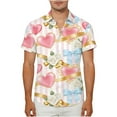 thumbnail image 1 of Lorytime Valentine Shirts for Women Button down Unisex Roses Heart Bow Hawaiian Shirt Collared Short Sleeve Tops White 3XL, 1 of 7