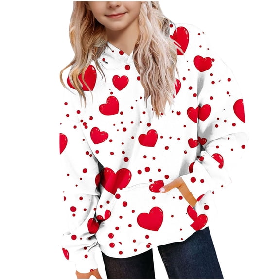 Lorytime Valentine Sweatshirts for Girls with Heart Long Sleeve Crewneck Tops Hoodies Pullover with Pocket Outerwear
