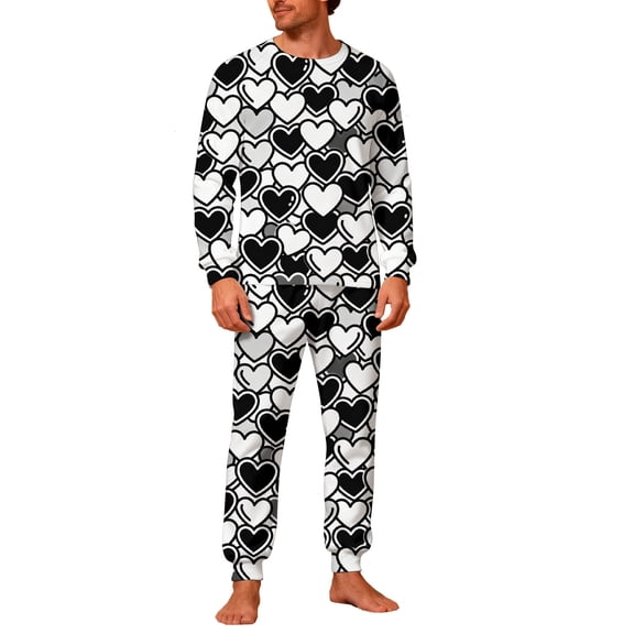 Lorytime Valentines Couple Pajamas Matching Sets Vacation Heart Crewneck Long Sleeve Tops Pants with Pockets Mens Homewear