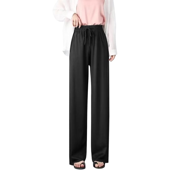 Lorytime Wide Leg Athletic Pants for Women Elastic Waist Pants Drawstring Drappy High Waisted Trousers Casual Clothes