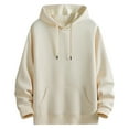 thumbnail image 1 of Lorytime Winter Hoodies for Men Solid Fleece Sweatshirt Long Sleeve Drawstring Pullover with Pocket Warm Tops Beige 2XL, 1 of 9
