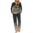 thumbnail image 1 of Lorytime Women Christmas Pajamas Set Snowflakes Long Sleeved Crew Neck Tops Elastic Waist Pants Soft Loungewear, 1 of 6