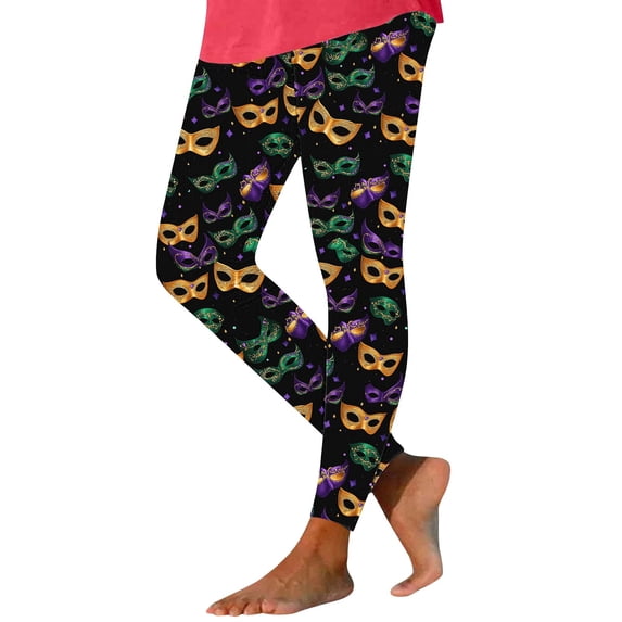 Lorytime Women Leggings Carnival Stripe Mardi Gras Pants Stretchy Elastic Waist Vacation Tights Trousers Running Outwear