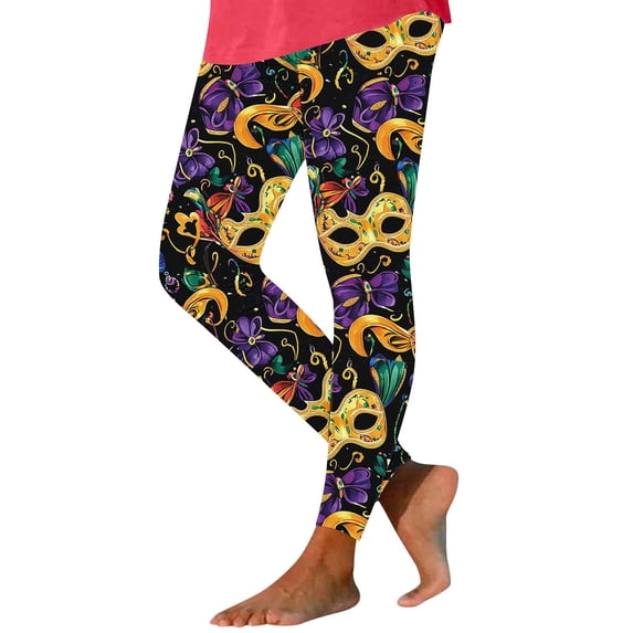 Lorytime Women Mardi Gras Leggings Mask Carnival Trousers Stretchy Butt Lifting Hoilday Tights Pants Sports Clothes