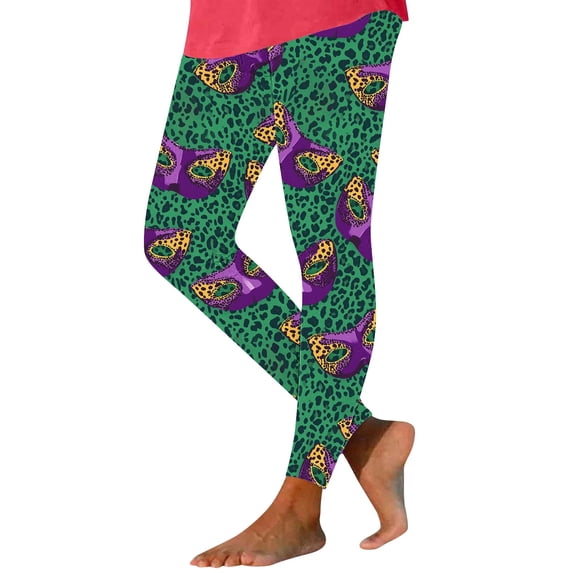 Lorytime Women Mardi Gras Leggings Mask Carnival Trousers Stretchy Butt Lifting Hoilday Tights Pants Sports Clothes