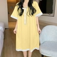 thumbnail image 1 of Lorytime Women Pajama Dresses Gowns Midi Short Sleeve Drawstring Sleepdress Round Neck Solid Sleepshirts Nightdress Trim Hem Nightgowns Comfy Soft Lounge Pajamas Dress Yellow L, 1 of 5