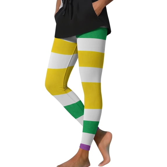 Lorytime Women's Leggings Mardi Gras Stripe Carnival Trousers Stretchy Butt Lifting Hoilday Tights Pants Sports Outwear
